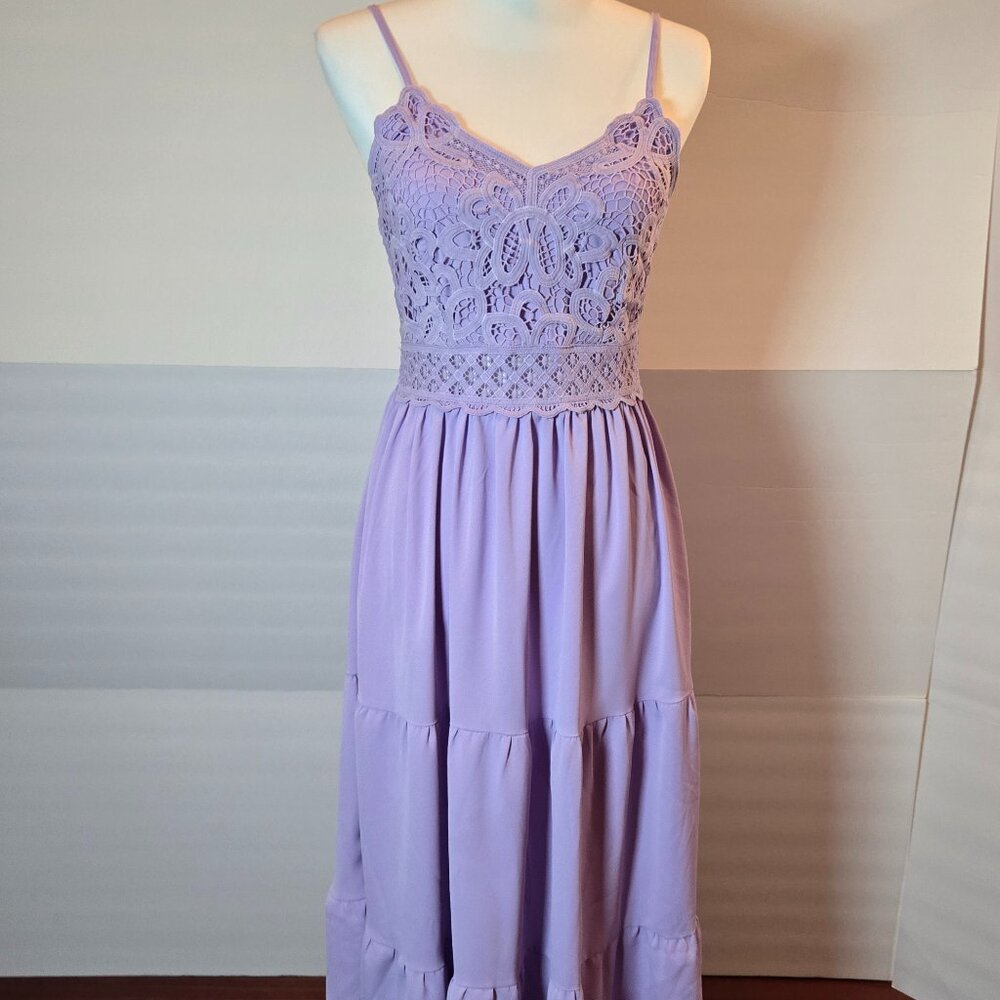 DOKURITU  Women Crochet Lace Maxi Dress Sz: S Purple